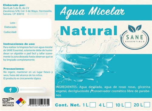 Agua Micelar Hidratante 20 Litros Sane Essentials