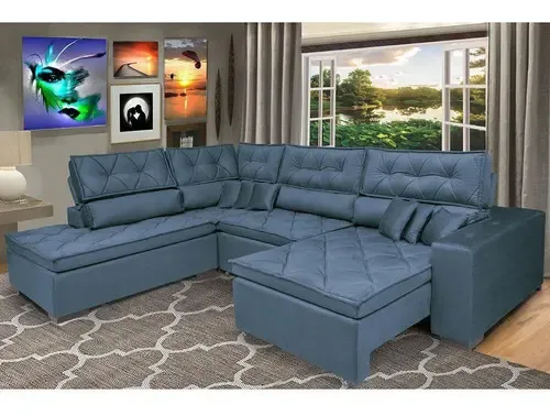 Sofa De Canto Retrátil Reclinável Cama Inbox Platinum Azul