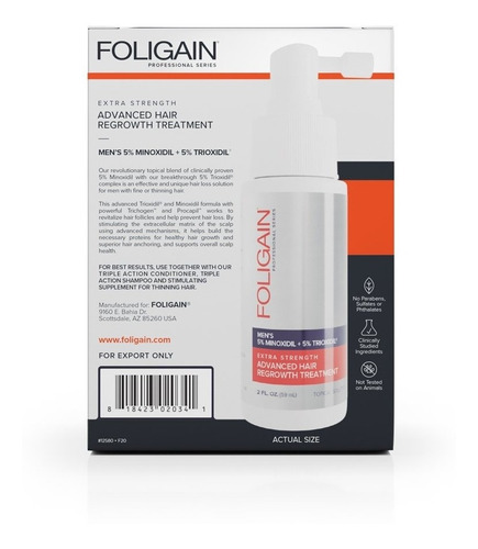 Imagen 3 de 4 de Men's Foligain Trioxidil 5% Minoxidil + 5% Trioxidil 1 Mes