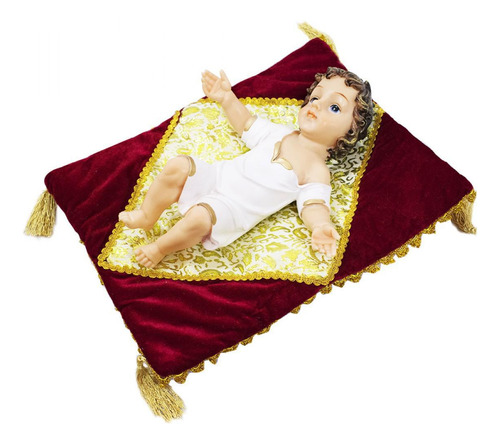 Menino Jesus Roupa Branca Na Almofada 37cm - Enfeite Resina