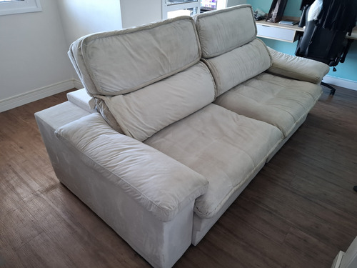 Sofá Retrátil E Reclinável, 4 Lugares, Suede Creme (Usado)