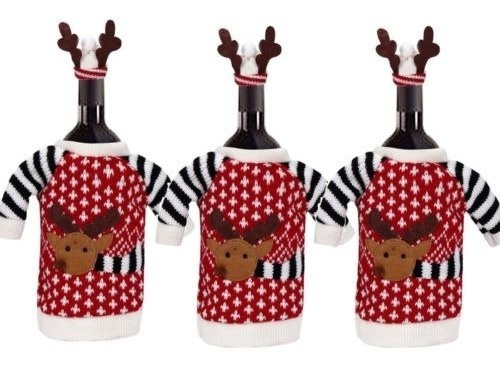 3 Botella Vino Set Cubrirnos Bolsa Navidad Santa Mesa Decora