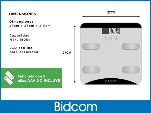 Balanza Eléctrica Digital Gadnic Para Personas Medidor Peso Color Gris