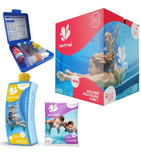 Kit Teste 3x1 Tratamento De Piscina Clarificante Ph Estável