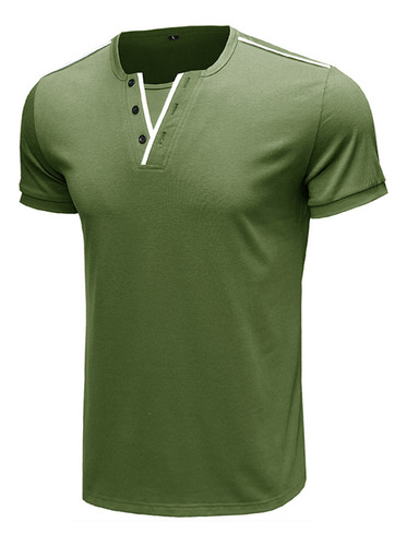 Camiseta E Para Hombre, Talla Grande, Cuello En V, Con Boton