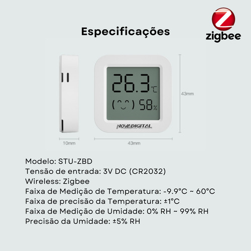 Sensor Zigbee Para Temperatura E Umidade Com Display Stu-zbd