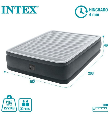 Imagen 3 de 8 de Colchón Inflable Eléctrico Intex 2 Plazas Gris