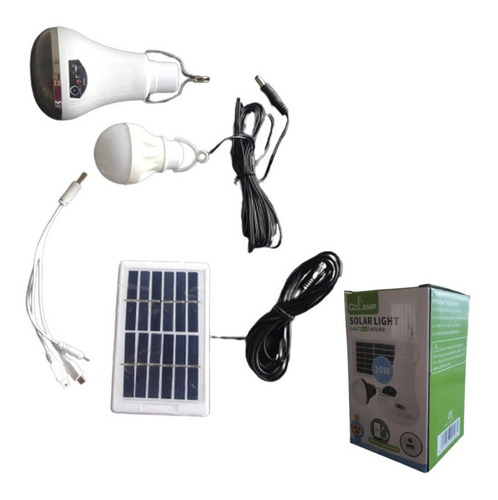 Kit Panel Solar 2 Bombillos Recargable Carga Celular 10w Col