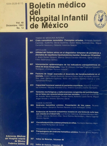 Boletín Del Hospital Infantil De México.  Vol 48. Diciembre