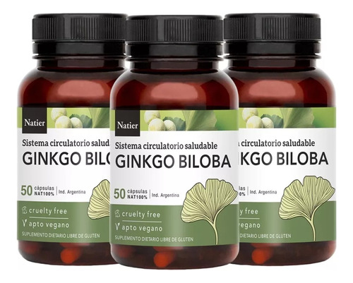 Pack X 3 Ginkgo Biloba Natier 50 Caps Circulatorio Memoria