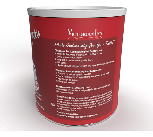 Victorian Inn Instant Cappuccino, Almond Amaretto, Bote De 3