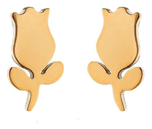 Aretes Acero Inoxidable Dorado Dije Pareja Amor Novia Amiga Rosa Flor