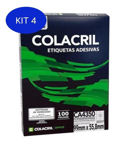 Kit 4 Etiqueta Inkjet E Laser Carta Cc181 254x1016x2mm 100