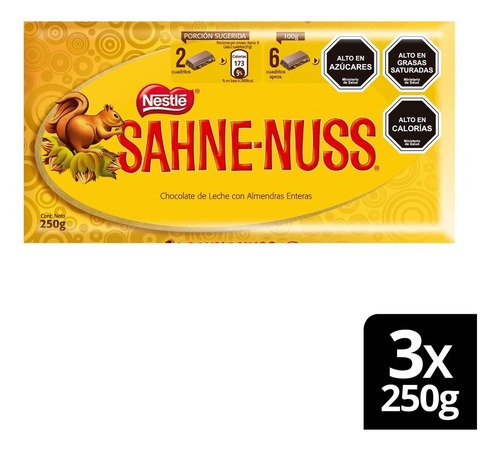 Chocolate Sahne Nuss® Barra 250g X3