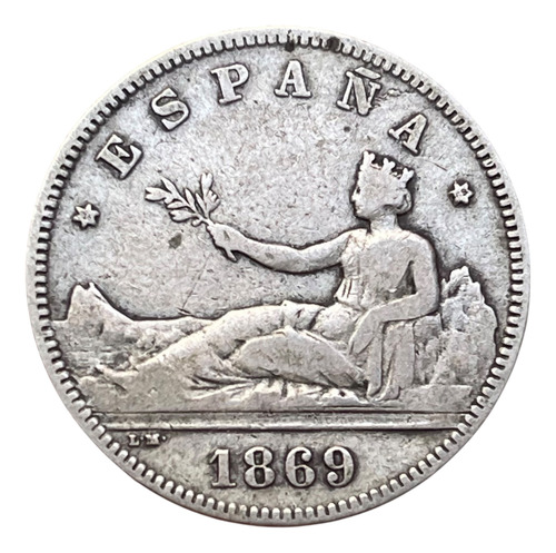 Moneda España. 2 Pesetas 1869 (69) Plata 0.835. 10 Gramos (Usado)