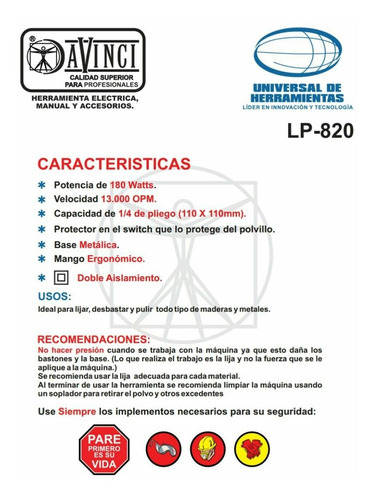 Lijadora De Palma Lp-820 Davinci Gratis Envío