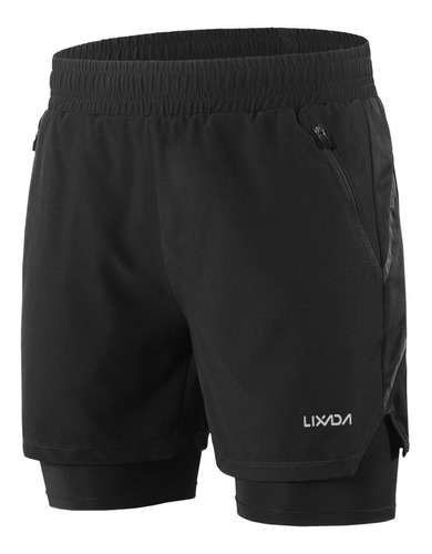 Hombre 2 En 1 Running Shorts Secado Rápido Azul Oscuro L