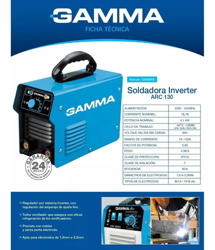 Soldadora Inverter Gamma Eléctrica Arc130 + Accesorios