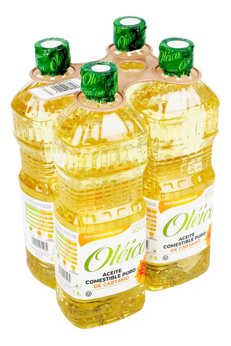 Oléico Aceite Comestible Puro De Cártamo 4 Pzas De 825 Ml