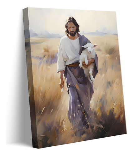 Lienzo Enmarcado De Jesus Y Cordero, Arte De Pared De Jesucr