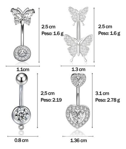 7pcs Piercing Para Ombligo Amargo De 10 Mm Acero Inoxidable