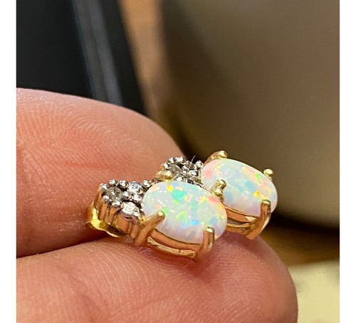 Luli Aros Caravanas Plata 925 Baño Oro Ópalos Diamantes