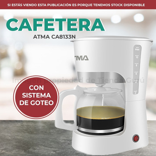 Imagen 2 de 6 de Cafetera Electrica Filtro Atma Jarra De Vidrio 1.25l Ca8133n