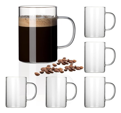 Horlimer Juego De 6 Tazas De Café De Vidrio De 10 Oz, Taza D