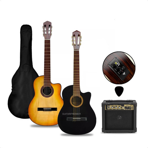 Guitarra Electroacustica Nylon Corte + Ampli + Funda + Cable