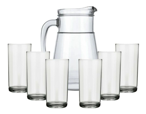 Jarra De Vidrio 1,5 L Bar Y Vaso Para Refresco 350 Ml Kit X6