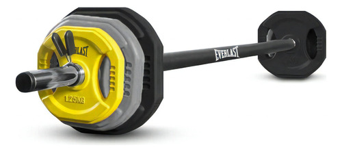 Kit Pump 20kg Com Barra Pegada Emborrachada Everlast Cor Amarelo/cinza/cinza Escuro