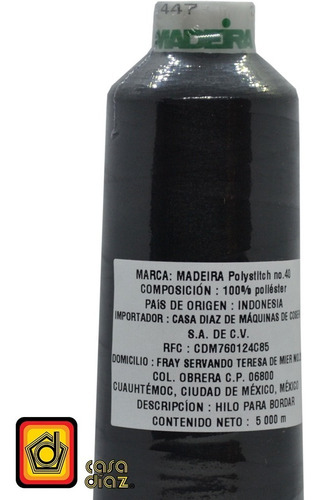 Imagen 3 de 3 de Hilo Negro Polystitch Madeira Para Bordado, Paq. De 10 Hilos
