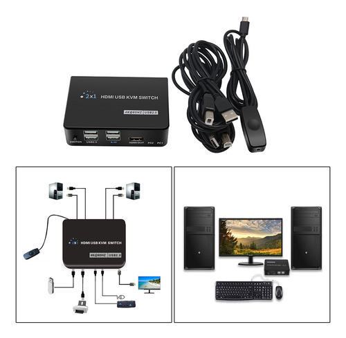 Conmutador Kvm Hdmi, Caja De 2 Puertos, Comparte 2