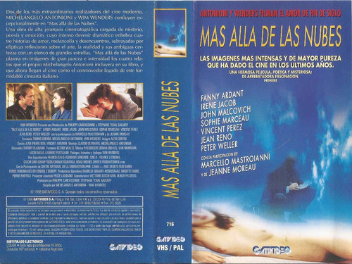 Mas Alla De Las Nubes Vhs Wim Wenders Fanny Ardant 1995
