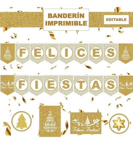Banderín Imprimible Felices Fiestas Editable + Pdf