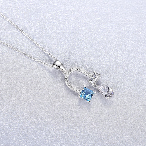 Imagen 4 de 5 de Collar Plata Fina 925 Topacio Azul Cielo Regalo Mujer Joyas