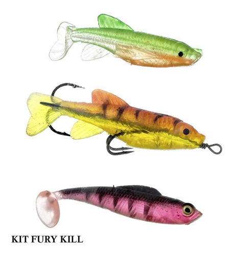 Cebo artificial Poseidon Fury Kill, kit de 03 unidades, Color Fury Kill Pack 02