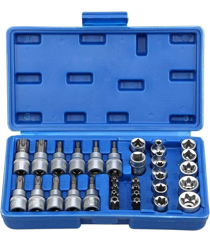 Juego De Dados Y Puntas 3/8 Torx, 34 Pz, Hembra Y Macho