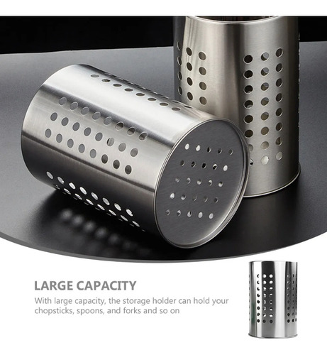 Cilindro Porta Cubiertos Escurridor Acero Inoxidable Cuchara Plateado