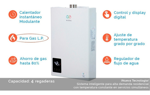Imagen 2 de 4 de Calentador De Agua Instantáneo Modulante 4 Servicios. Avera.