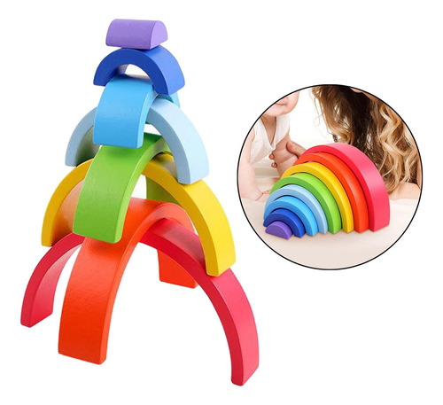 8 Piezas Arco Iris Construcción Apilamiento Bloques Diy