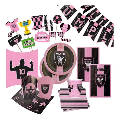 Kit - Set De Cumpleaños Inter Miami - Combo Para 20 - Messi