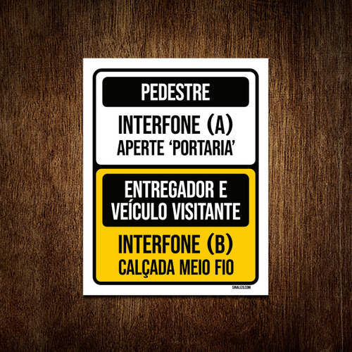 Placa Pedestre Interfone Entregador Veículo Visitante 18x23