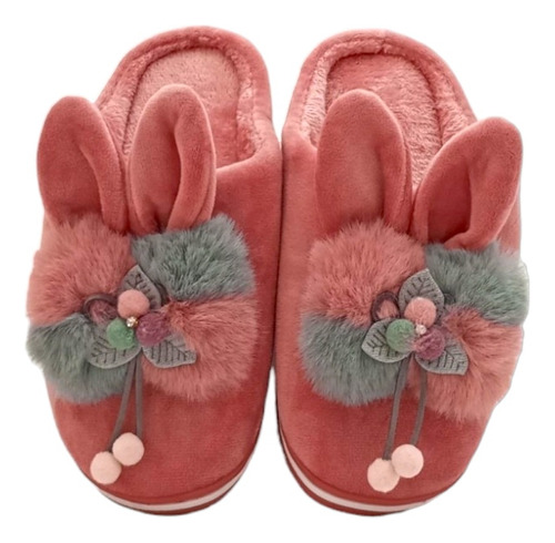 Pantuflas Cómodas De Algodón Para Mujer Diseño Pompón Conejo