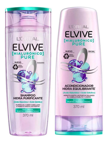 Shampoo Y Acondicionador Elvive Hidra Hialurónico Pure 370ml