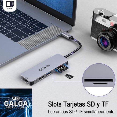 Imagen 7 de 10 de Adaptador Hub Qgeem 5 En 1 Usb C Hdmi 4k Usb 3.0 Sd Micro Sd