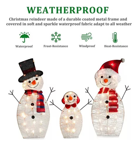 3 Peças De Tiras De Luz Led Brilhantes De Boneco De Neve De