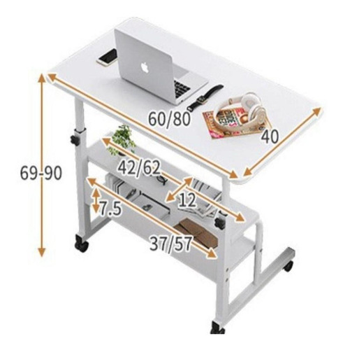 Mesa Para Notebook Estudo 2 Prateleira E Rodinhas Marrom