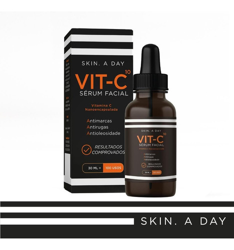 Sérum Facial Skin.A Day - Vitamina C10 Nanoencapsulada, melhora aparência da pele, Iluminador, Clareador, Hidratante, Anti-Idade - Trata o Ácne - Todo tipo de Pele 30ml