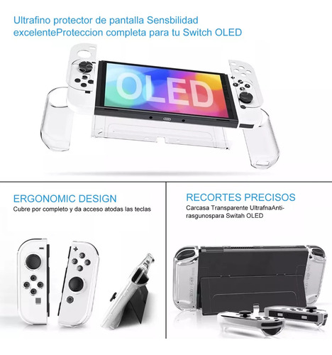 Aiyinsmart Estuche Kit De Accesorios Nintendo Switch Oled 36 En 1,1*funda De Viaje, 2*protector De Pantalla Vidrio, 1*carcasa Transparente, 2 * Mango Del Volante, 2 * Controlador De Juego